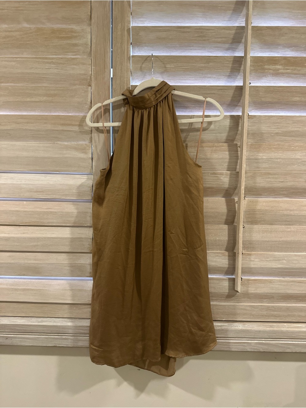 Fashion Nova High Neck Halter Mini Dress in Camel Brown